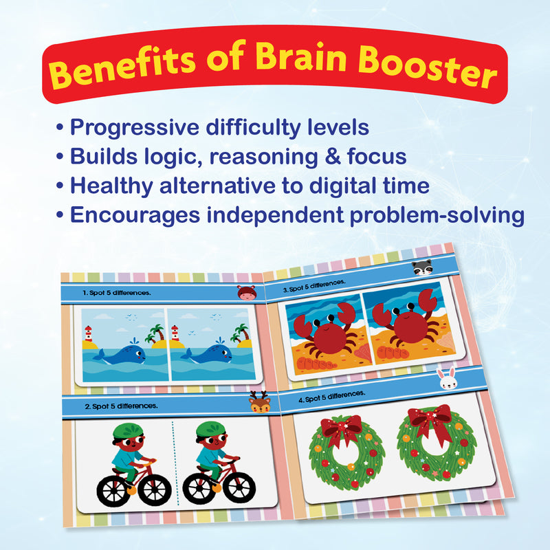 Brain Booster – Find the Difference Activity Book for Kids (Finger Activity Puzzle Book, Age 2+ Years, Spot the Difference Challenges)