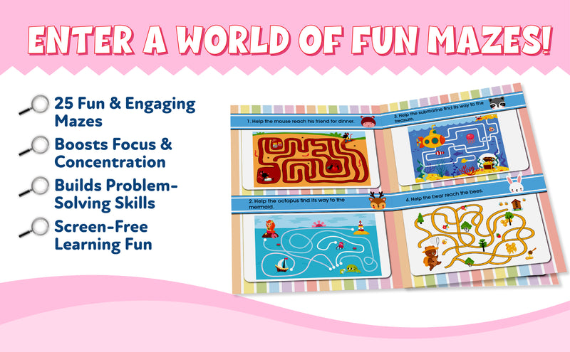 Brain Booster – Find the Way Out Activity Book for Kids (Finger Maze Puzzle Book, Age 2+ Years, Early Learning Brain Games)