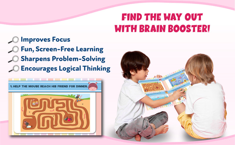 Brain Booster – Find the Way Out Activity Book for Kids (Finger Maze Puzzle Book, Age 2+ Years, Early Learning Brain Games)