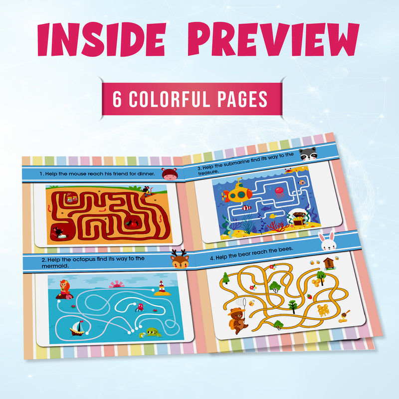 Brain Booster – Find the Way Out Activity Book for Kids (Finger Maze Puzzle Book, Age 2+ Years, Early Learning Brain Games)