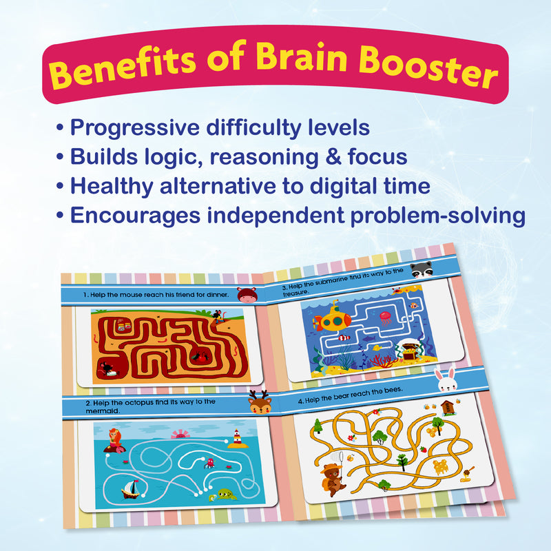 Brain Booster – Find the Way Out Activity Book for Kids (Finger Maze Puzzle Book, Age 2+ Years, Early Learning Brain Games)