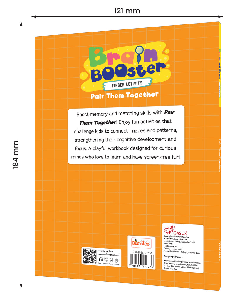 Brain Booster – Pair Them Together Activity Book for Kids (Matching & Memory Game, Finger Activity Board Book, Age 2+ Years)