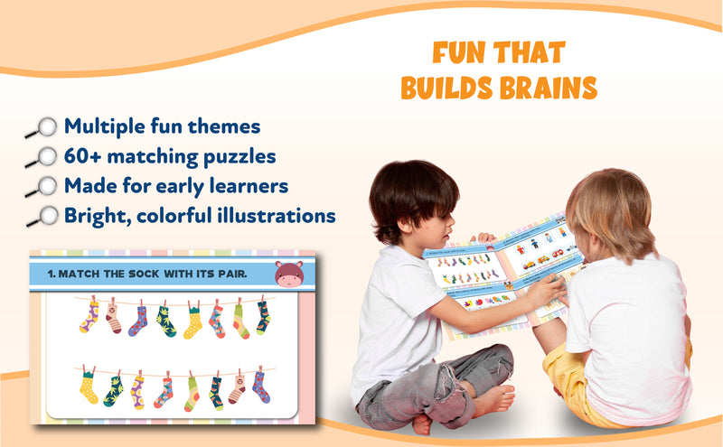 Brain Booster – Pair Them Together Activity Book for Kids (Matching & Memory Game, Finger Activity Board Book, Age 2+ Years)