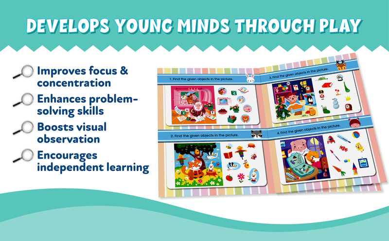 Brain Booster – Spot It Activity Book for Kids (Find & Search Puzzle Book, Observation & Focus Game, Finger Activity Board Book, Age 2+ Years)