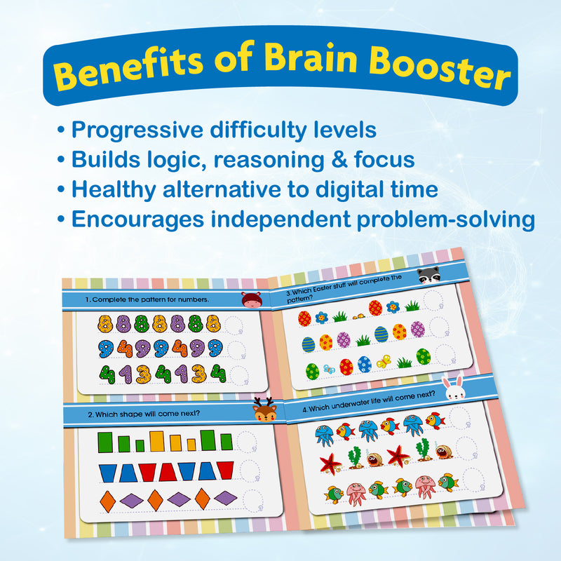 Brain Booster – Complete the Sequence Activity Book for Kids (Pattern Recognition & Logical Thinking Puzzles, Early Learning Finger Activity Board Book, Age 2+ Years)