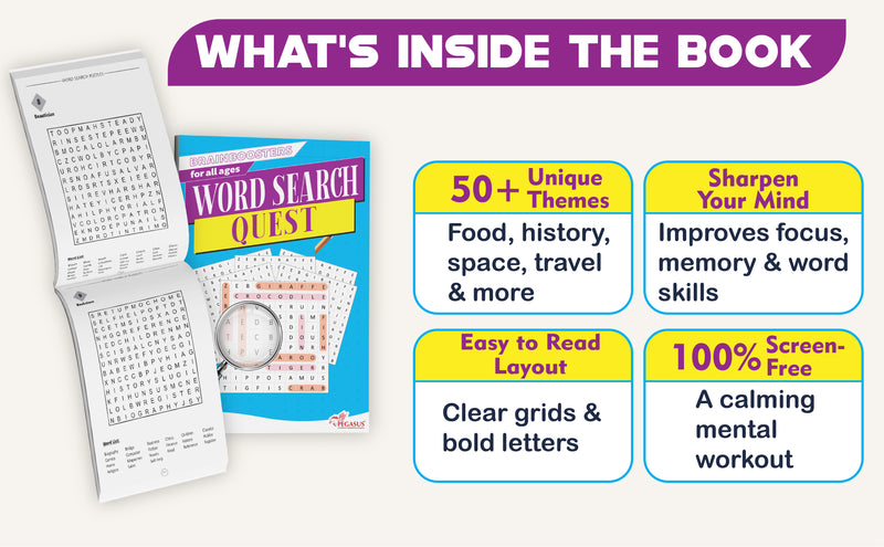 Word Search Quest – Brain Boosters Puzzle Book for All Ages (12+ Years) | 50+ Themed Word Search Puzzles