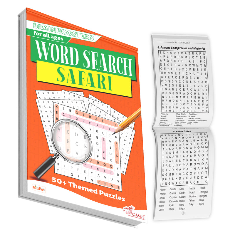 Word Search Safari – Brain Boosters Puzzle Book for All Ages (12+ Years) | 50+ Themed Word Search Puzzles