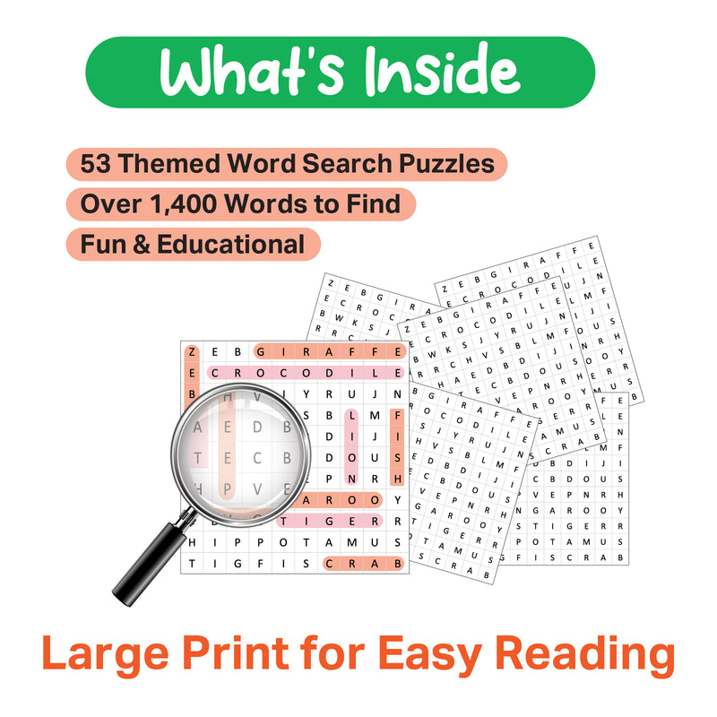 Word Search Safari – Brain Boosters Puzzle Book for All Ages (12+ Years) | 50+ Themed Word Search Puzzles