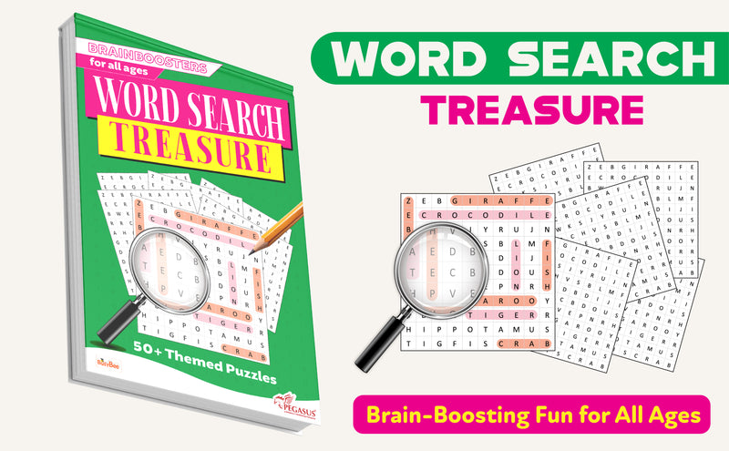 Word Search Treasure – Brain Boosters Puzzle Book for Ages 12+ | 50+ Themed Word Search Puzzles | Large Print Activity Book with 1,400+ Words to Find