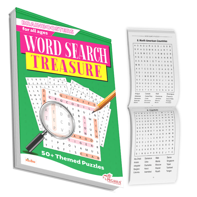 Word Search Treasure – Brain Boosters Puzzle Book for Ages 12+ | 50+ Themed Word Search Puzzles | Large Print Activity Book with 1,400+ Words to Find