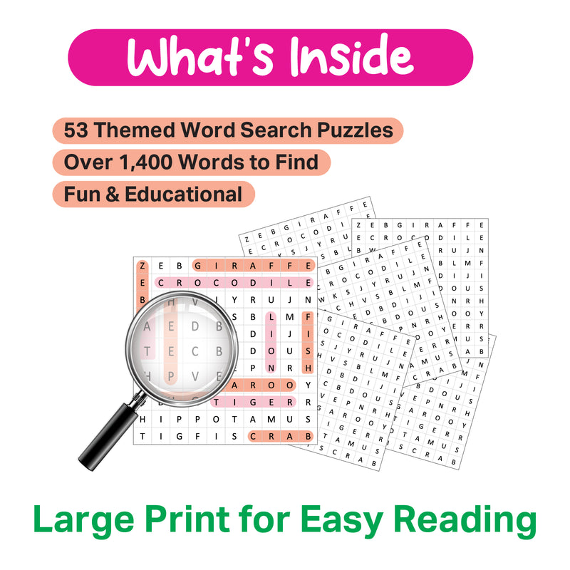 Word Search Treasure – Brain Boosters Puzzle Book for Ages 12+ | 50+ Themed Word Search Puzzles | Large Print Activity Book with 1,400+ Words to Find