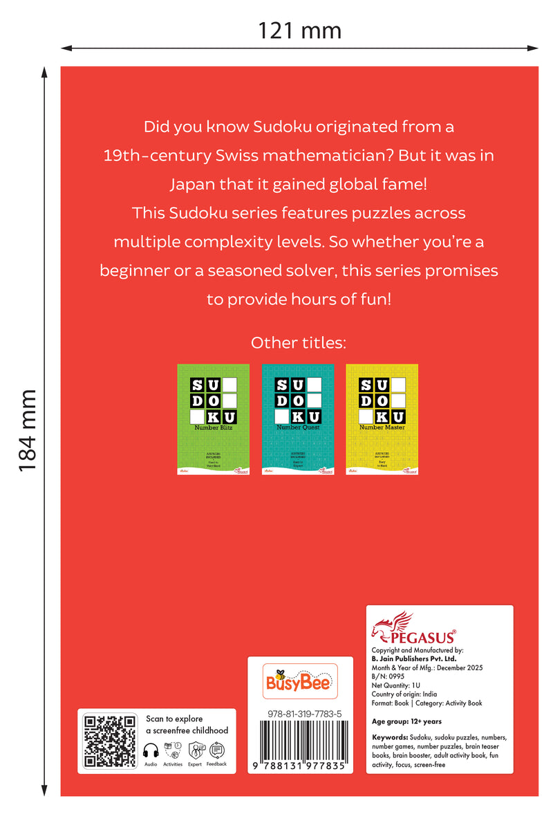 Sudoku Number Crunch – Medium to Hard Sudoku Puzzles with Answers for Brain Training (Age 12+ Years)