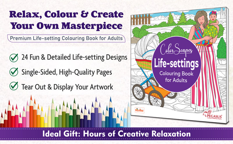 Mandala Coloring Book – Life-Settings Colouring Book for Adults (Age 9+ Years) | 24 Detailed Life Scene Designs