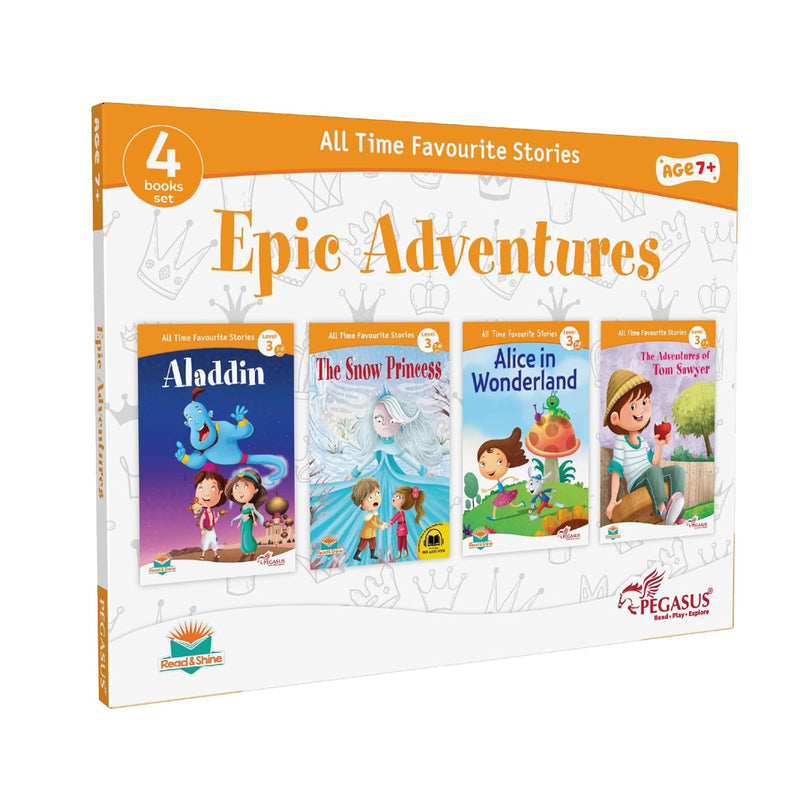 Epic Adventures Story Books for Kids (Set of 4) | Aladdin, Alice in Wonderland, The Snow Princess and Tom Sawyer All-Time Favourite Stories (Age 7+ Years)