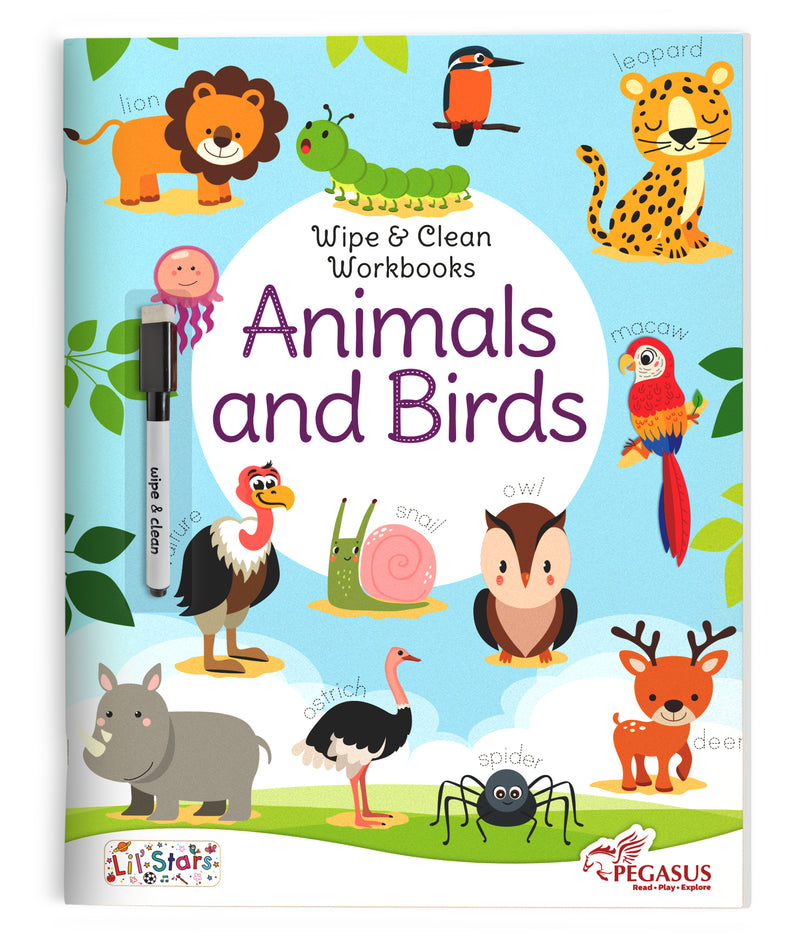 Wipe & Clean – Animals | Reusable Workbook with Marker