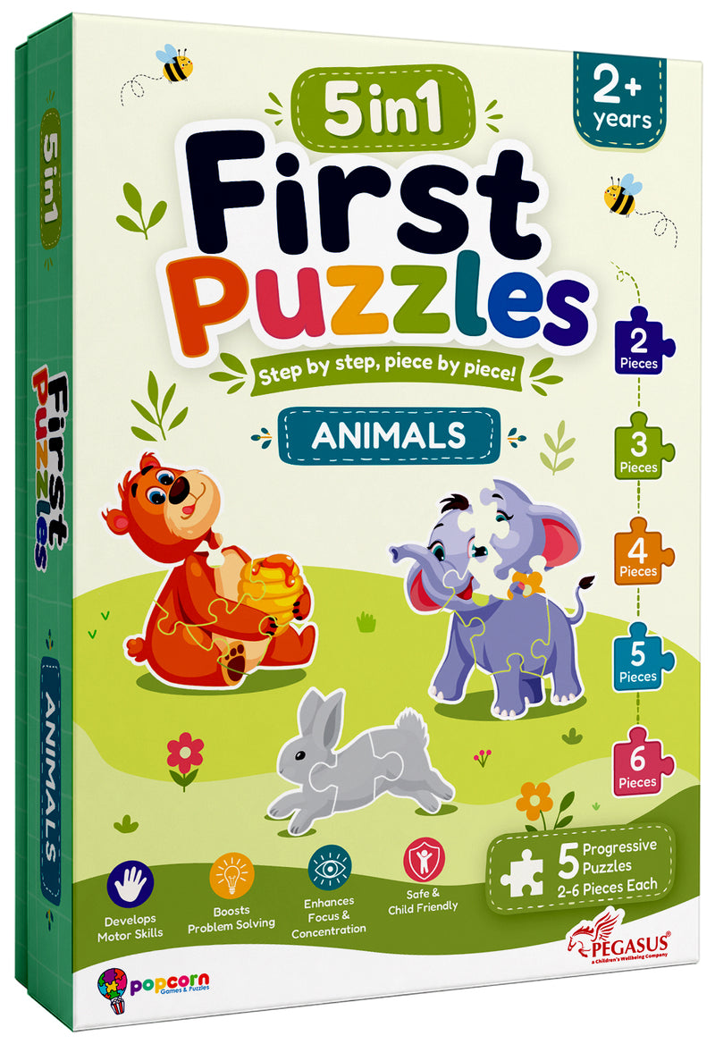 5-in-1 First Puzzles Animals for Toddlers and Kids (Age 2+ Years) Jigsaw Puzzle Set | Fun Memory Games and Creative Activity