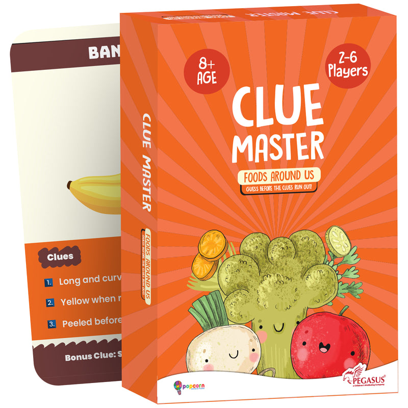 Clue Master Foods Around Us Card Game for Kids | Fun Food Guessing Game with Clues & Brain Boosting Activities (Age 8+ Years, 2–6 Players)
