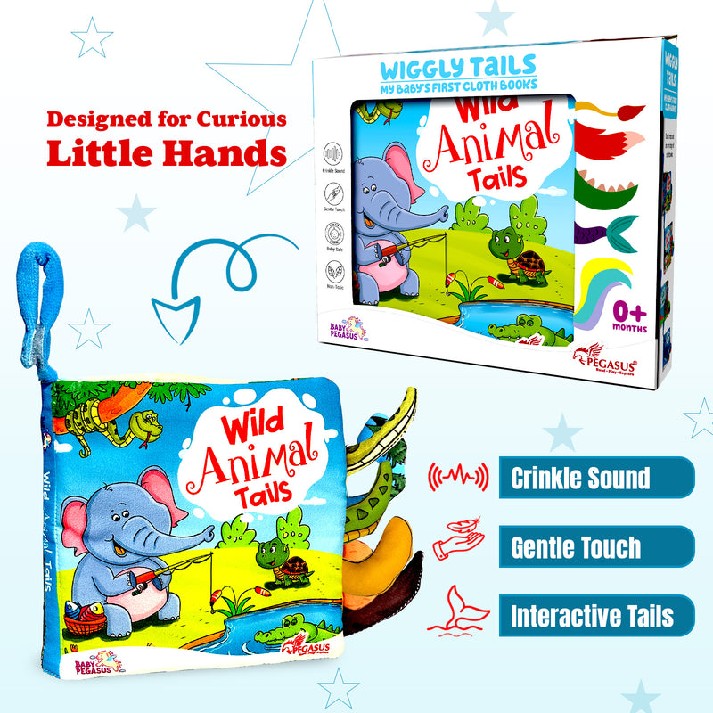 Wild Animal Tails – Baby's First Cloth Book (Age 0+) | Crinkle Sound, Gentle Touch Sensory Books