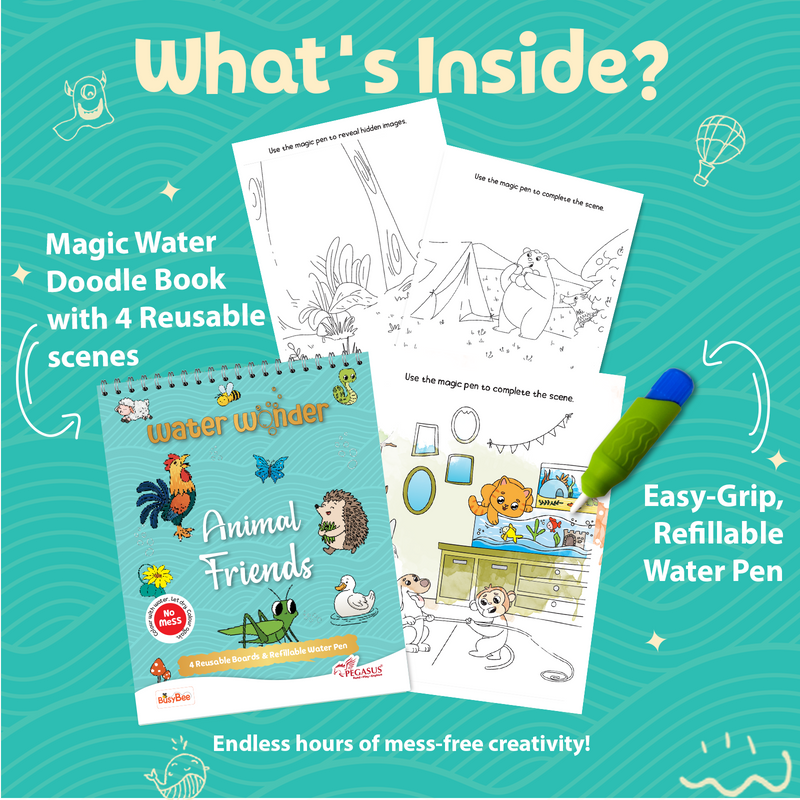 Water Wonder Colouring Book – Animal Friends Reusable Magic Books for Kids (Age 3+ Years)