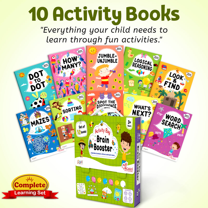 Brain Booster Activity Bag for Kids | Set of 10 Activity Books | Preschool Early Learning Books (Age 3+ Years)