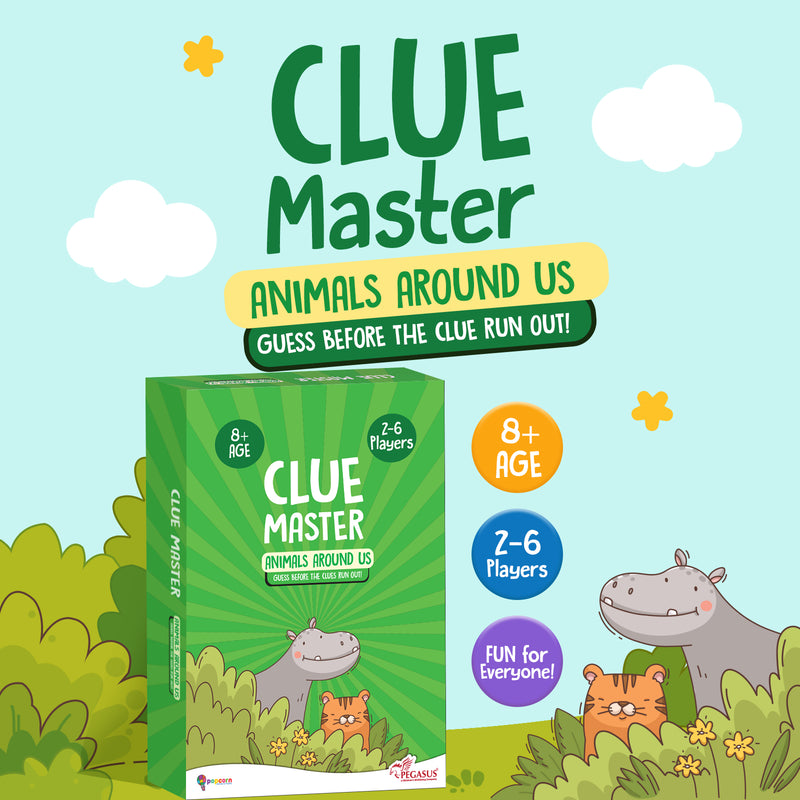 Clue Master – Animals Around Us | Fun Family Card Game for Kids 8+ | Guessing Game with 3 Clues & Bonus | 2–6 Players | Educational & Interactive Game