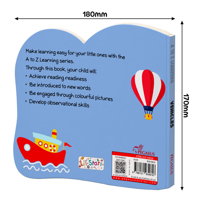 A to Z Learning Vehicles Board Book for Kids – Vehicle Picture Early Learning Book (Age 1+ Years)