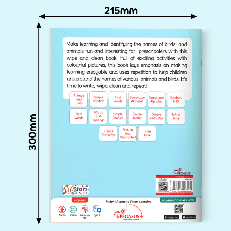 Wipe & Clean – Animals | Reusable Workbook with Marker