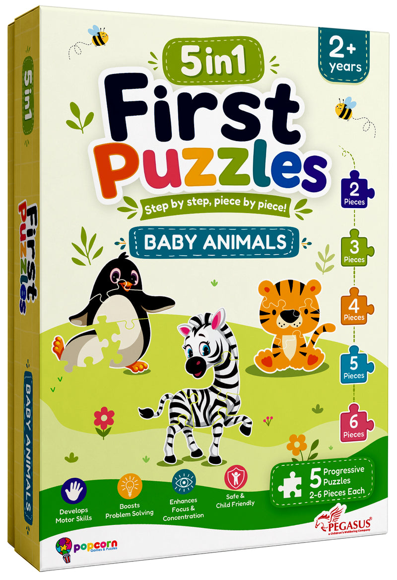 5-in-1 First Puzzles Baby Animals for Toddlers and Kids (Age 2+ Years) Jigsaw Puzzle Set | Fun Memory Games and Creative Activity