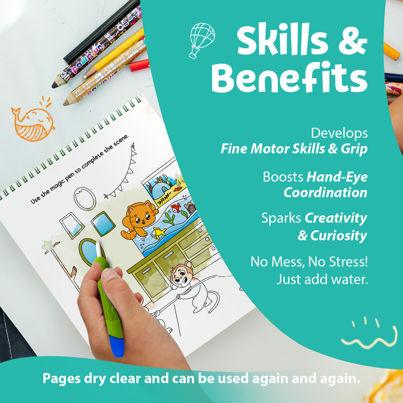 Water Wonder Colouring Book – Animal Friends Reusable Magic Books for Kids (Age 3+ Years)