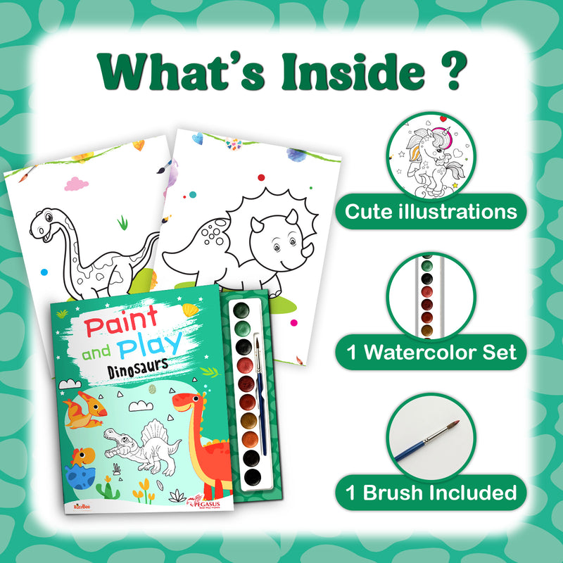 Dinosaurs Colouring Book for Kids – Paint and Play Watercolour Painting Set (Age 3+ Years)