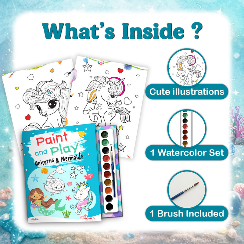Unicorn and Mermaid Colouring Book for Kids – Paint and Play Watercolour Painting Set (Age 3+ Years)