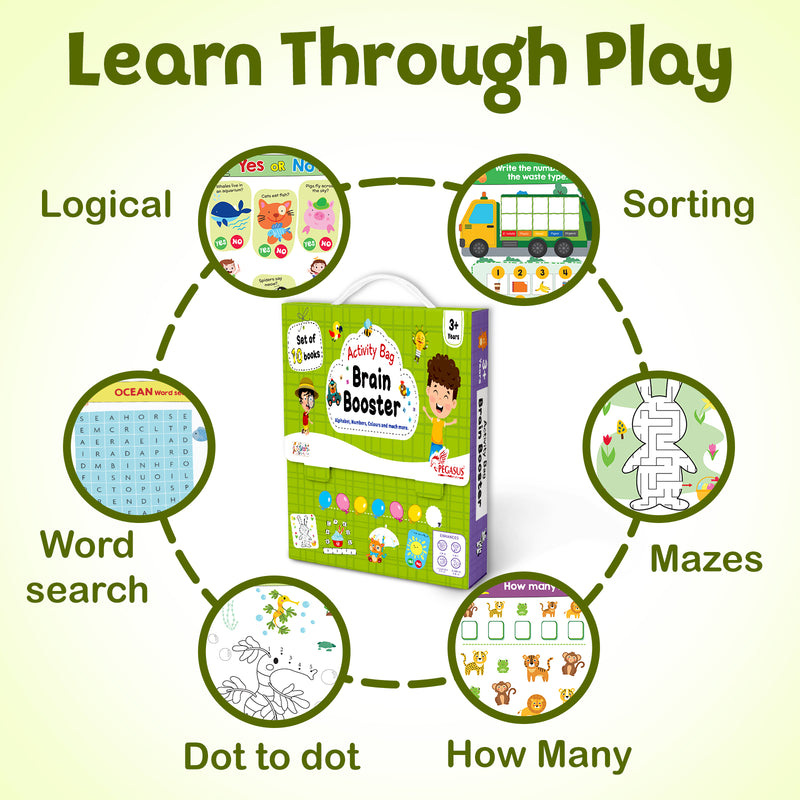 Brain Booster Activity Bag for Kids | Set of 10 Activity Books | Preschool Early Learning Books (Age 3+ Years)