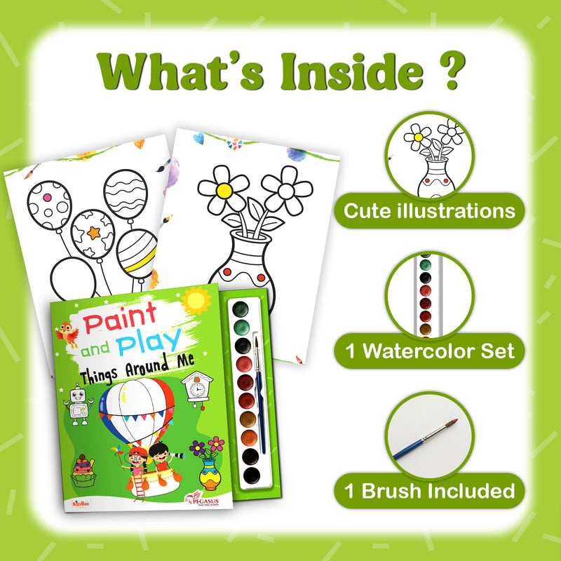 Things Around Me Colouring Book for Kids – Paint and Play Watercolour Painting Set (Age 3+ Years)