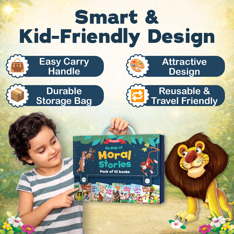 Moral Stories Bag for Kids – Pack of 10 Set Bedtime Story & Early Reading Books for Kids (Ages 2+)