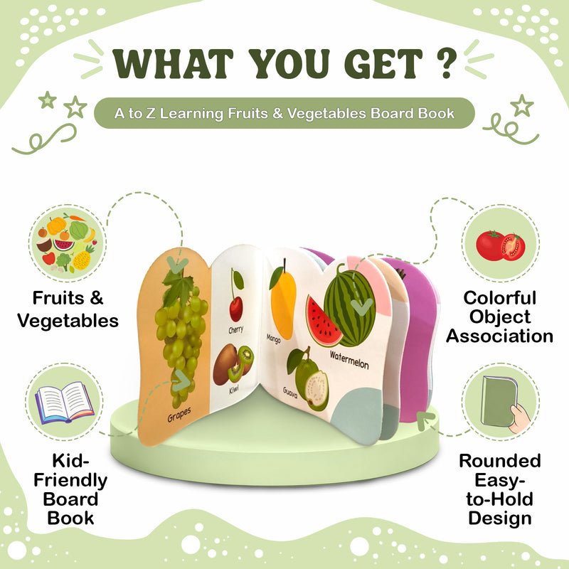 A to Z Learning Fruits and Vegetables Board Book for Kids – Early Learning Book (Age 1+ Years)