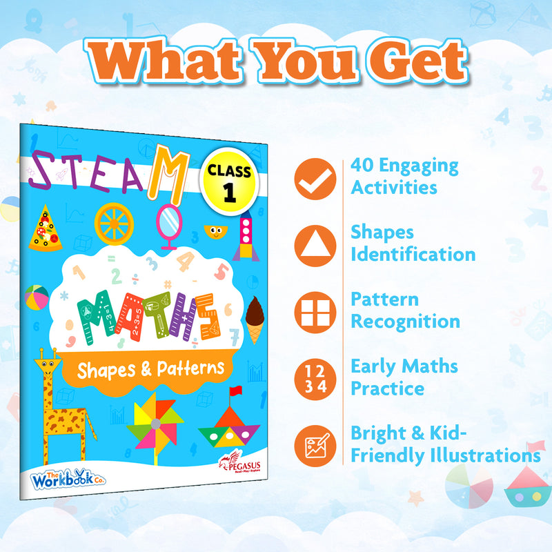 STEAM Maths Shapes & Patterns Workbook for Class 1 | Early Maths Activity Book (Age 5–7 Years)