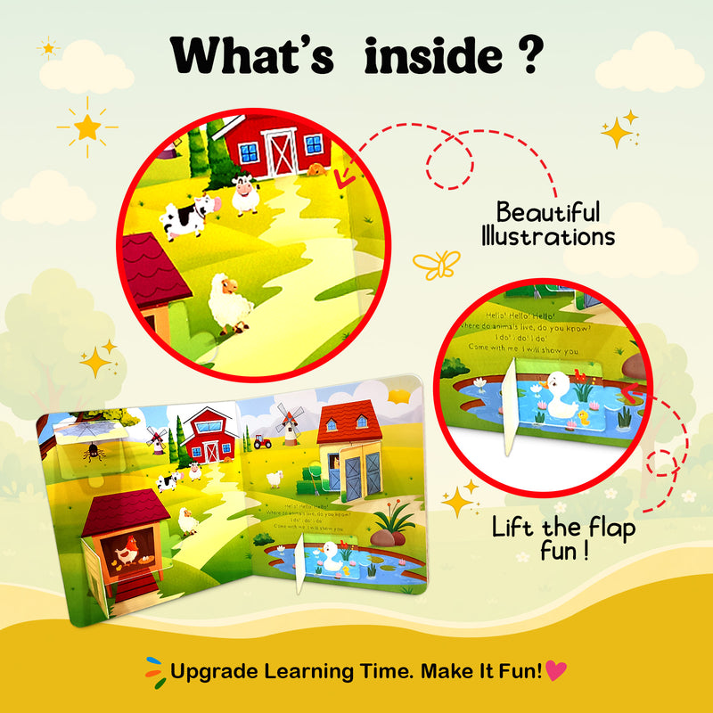 Lift the Flap Animal Board Book for Kids – Early Learning Animals & Their Homes (Age 2+ Years)