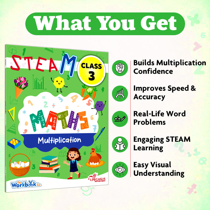 STEAM Maths Multiplication Workbook for Class 3 | Activity Book with Repeated Addition & Word Problems (Age 7–9 Years)