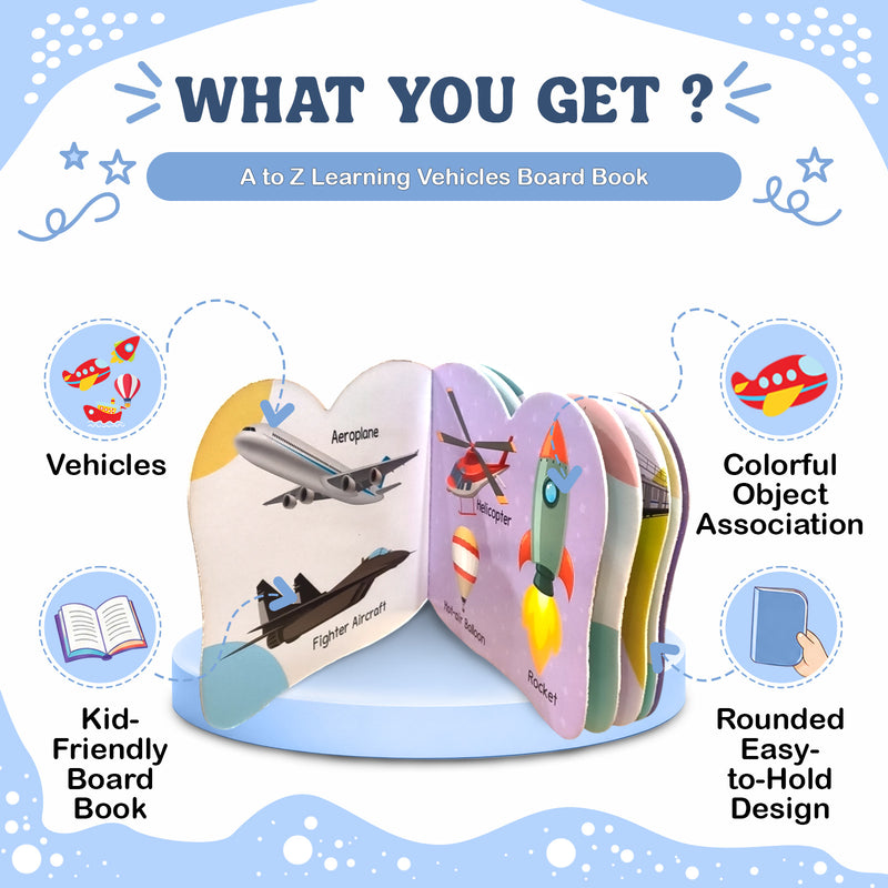 A to Z Learning Vehicles Board Book for Kids – Vehicle Picture Early Learning Book (Age 1+ Years)