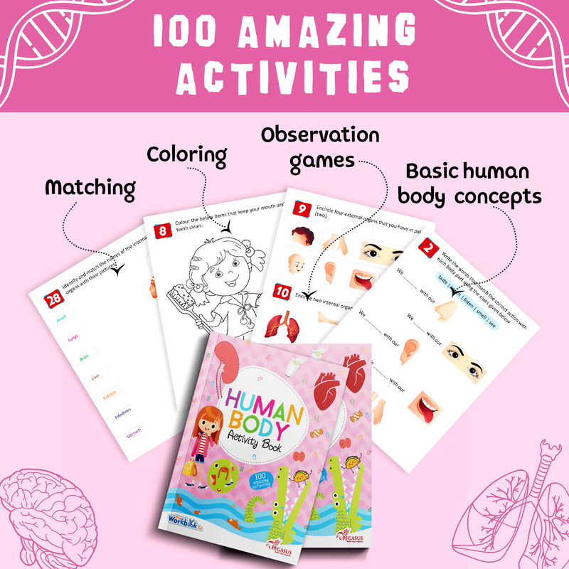 Human Body Activity Book for Kids – 100 Amazing Activities, Matching & Colouring Workbook (Age 4+ Years)