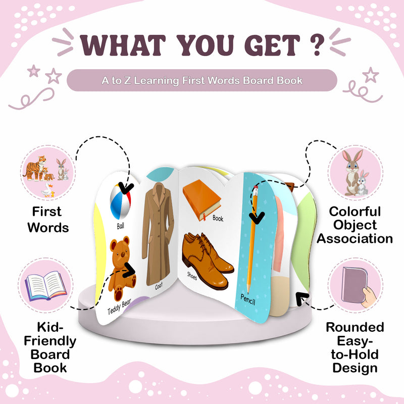 A to Z Learning First Words Board Book for Kids – Early Vocabulary Picture Book (Age 1+ Years)