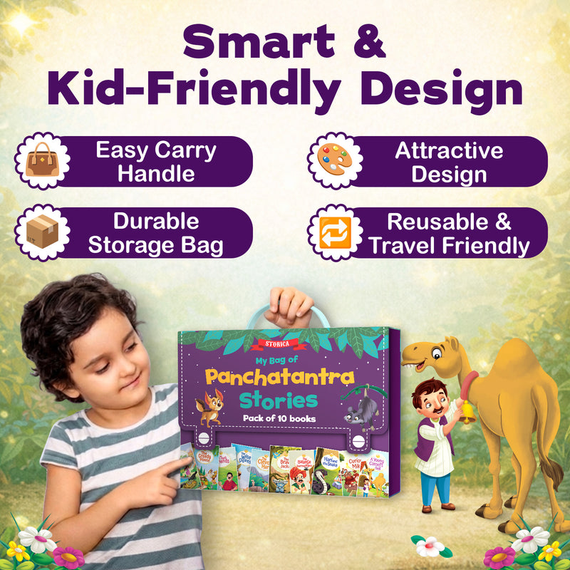 Panchatantra Stories Bag for Kids – Pack of 10 Set Bedtime Story & Early Reading Books for Kids (Ages 2+)