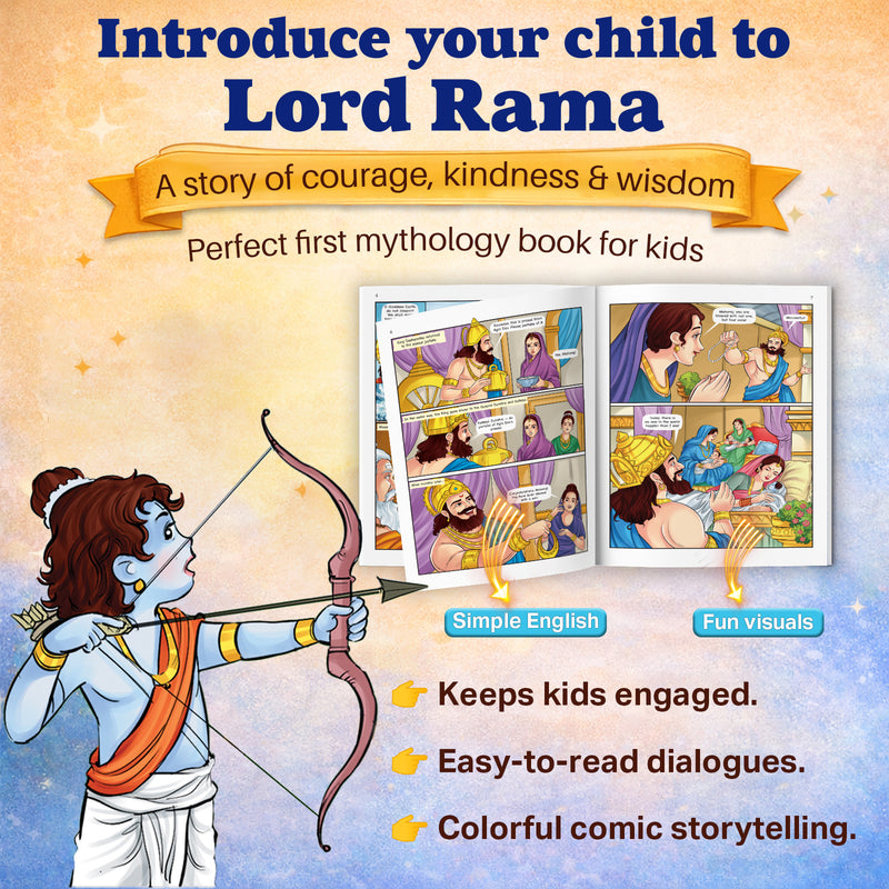 Lord Rama – The Majestic Prince | Illustrated Mythology Story Book for Kids 8+ | Life Lessons, Values & Moral Stories | Engaging Comic-Style Book in Simple English