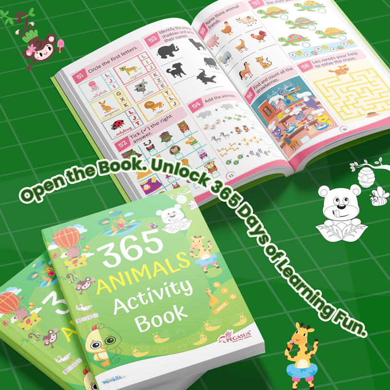 365 Animals Activity Book for Kids – Mazes, Puzzles, and Memory Learning Books (Age 3+ Years)