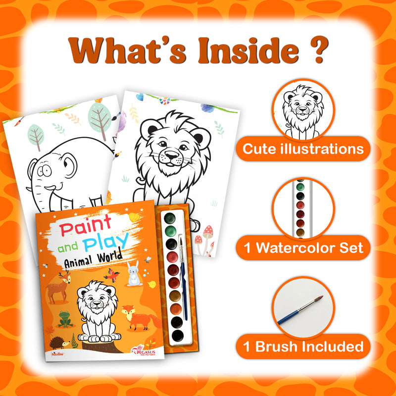 Animal World Colouring Book for Kids – Paint and Play Watercolour Painting Set (Age 3+ Years)