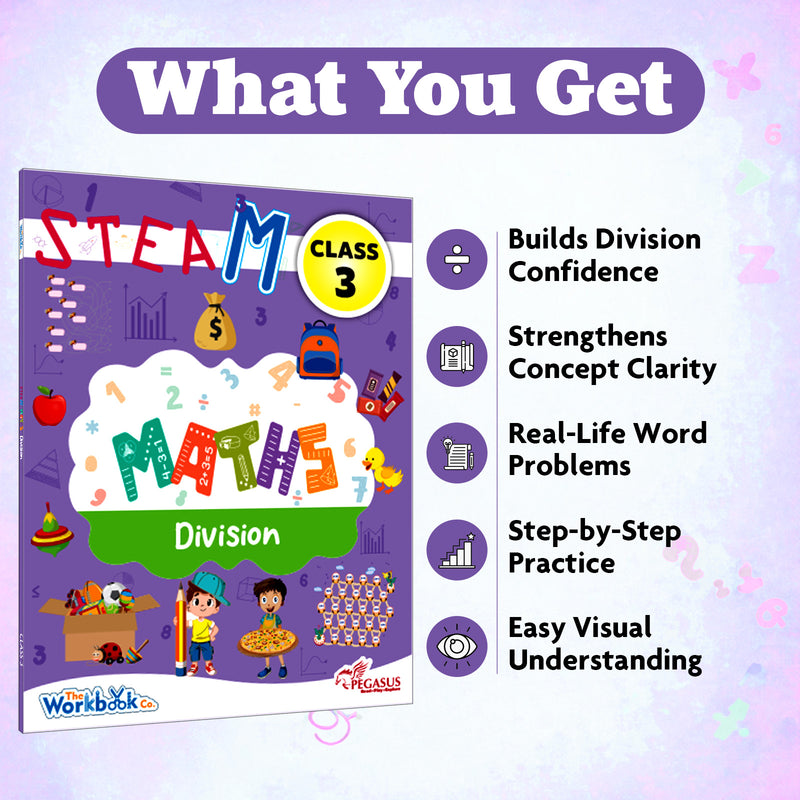 STEAM Maths Division Workbook for Class 3 | Activity Book with Equal Grouping, Sharing, Remainders & Word Problems (Age 7–9 Years)