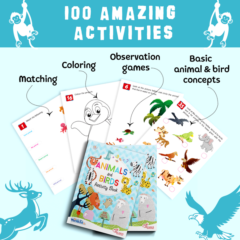 Animals & Birds Activity Book for Kids – 100 Amazing Nature, Matching & Colouring Workbook (Age 4+ Years)
