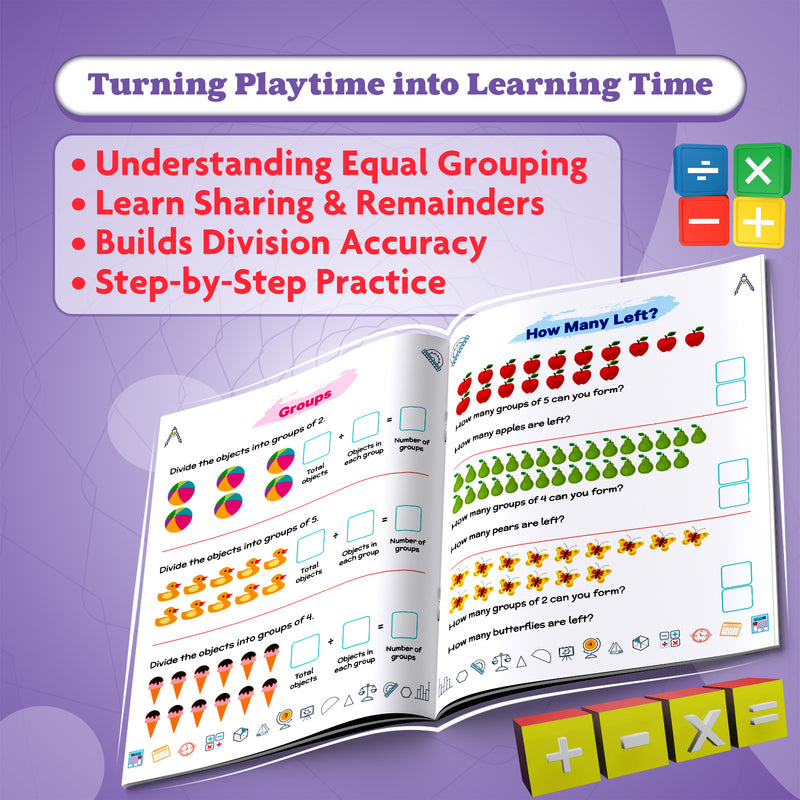 STEAM Maths Division Workbook for Class 3 | Activity Book with Equal Grouping, Sharing, Remainders & Word Problems (Age 7–9 Years)