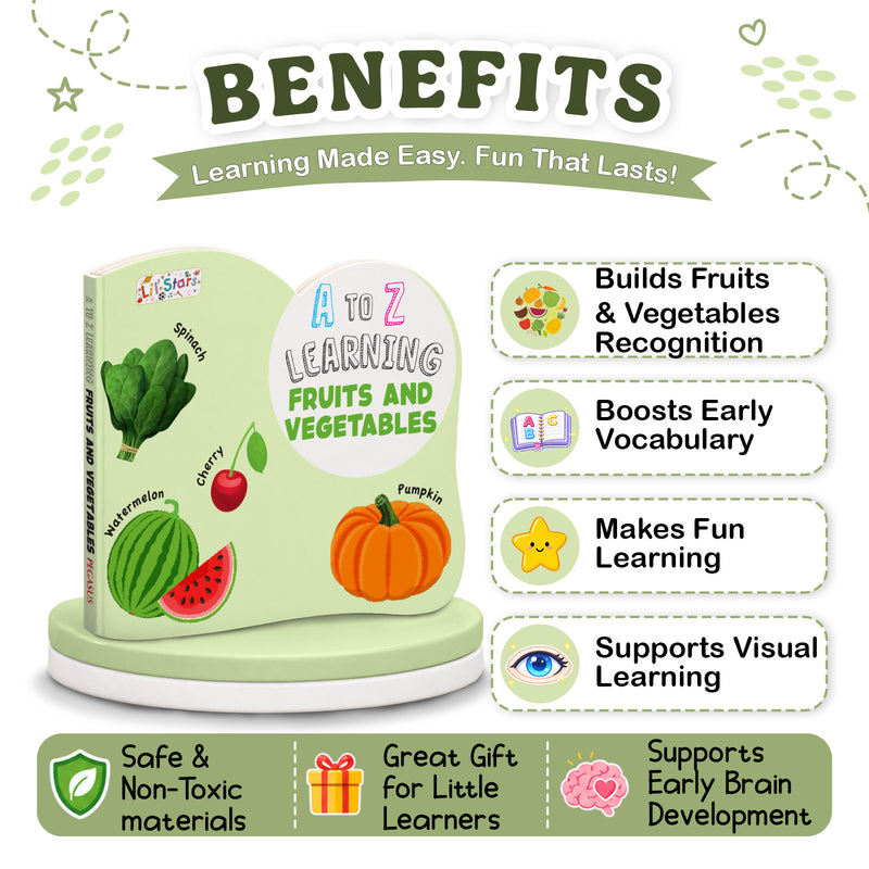 A to Z Learning Fruits and Vegetables Board Book for Kids – Early Learning Book (Age 1+ Years)