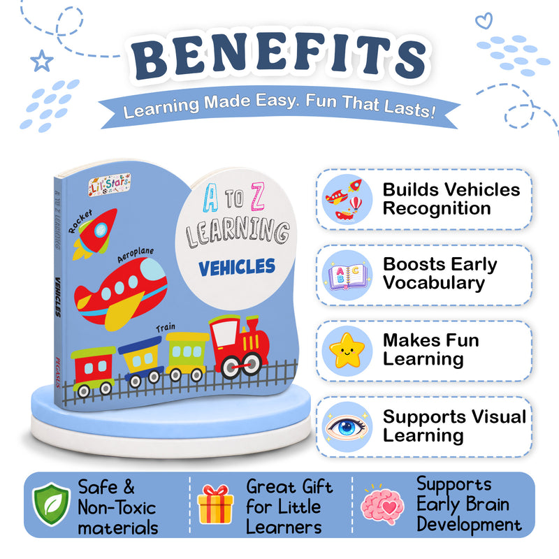 A to Z Learning Vehicles Board Book for Kids – Vehicle Picture Early Learning Book (Age 1+ Years)